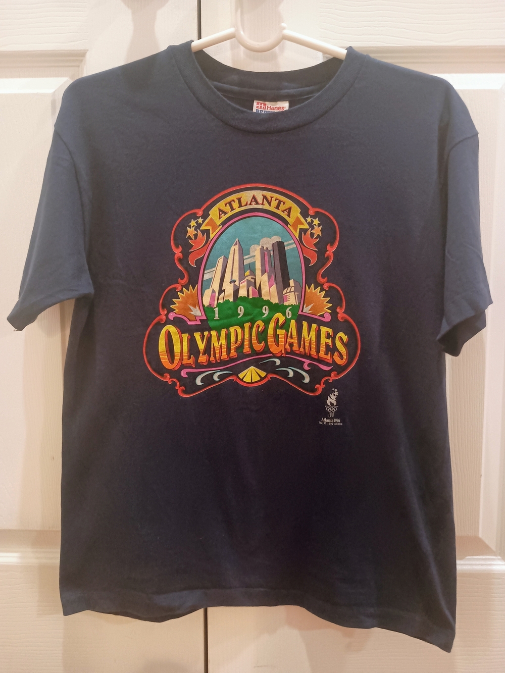 Hanes Navy T-Shirt with Bright Atlanta Olympic Games Graphic
